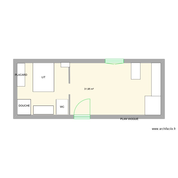 Studio 3. Plan de 1 pièce et 32 m2