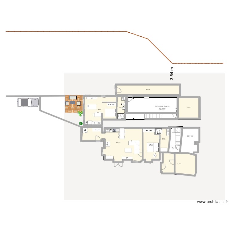 Immeuble Neveucelle Rez de jardin niveau 0. Plan de 8 pièces et 138 m2