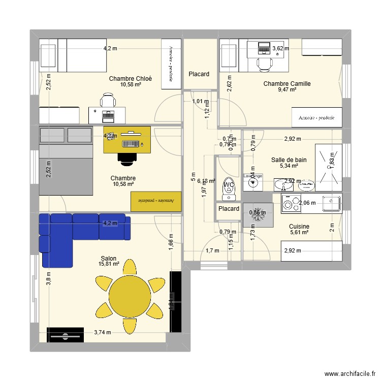 Appart 2. Plan de 12 pièces et 67 m2