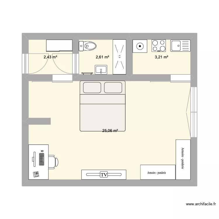 Studio DREAM. Plan de 4 Pièces et 33 m² Studio DREAM. Plan de 4 Pièces et 33 m²