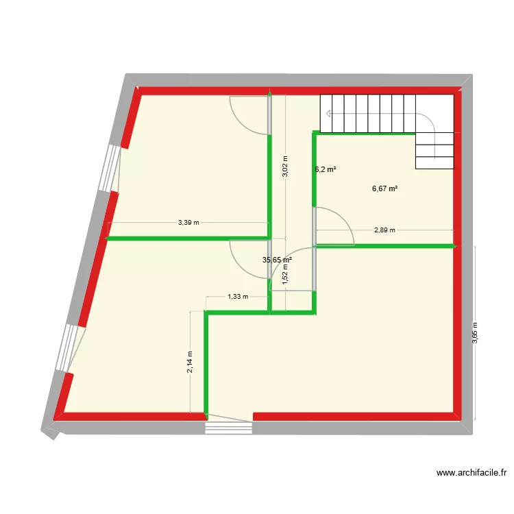 Maison Fumet 1er &eacute;tage esquisse 2. Plan de 3  et 67 m²