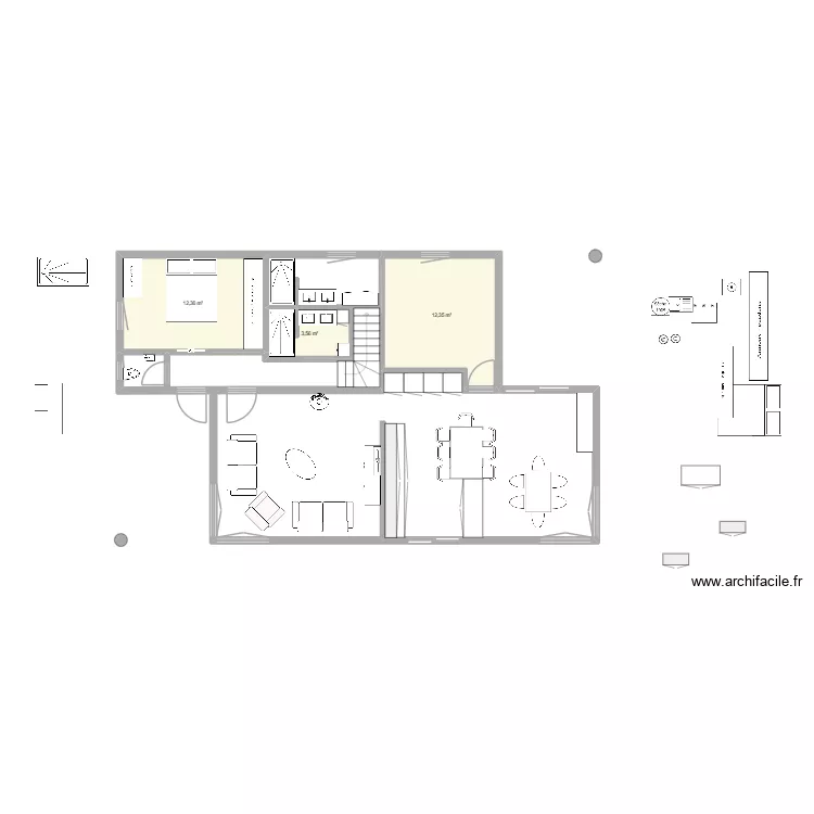 deux sb 1 wc. Plan de 3  et 28 m²