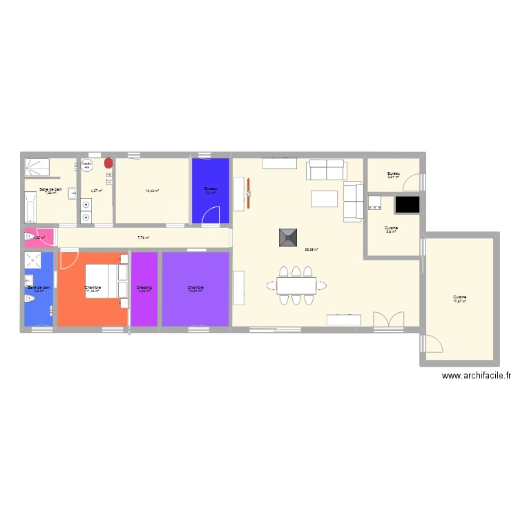 Forcalquieret. Plan de 15 pièces et 153 m2
