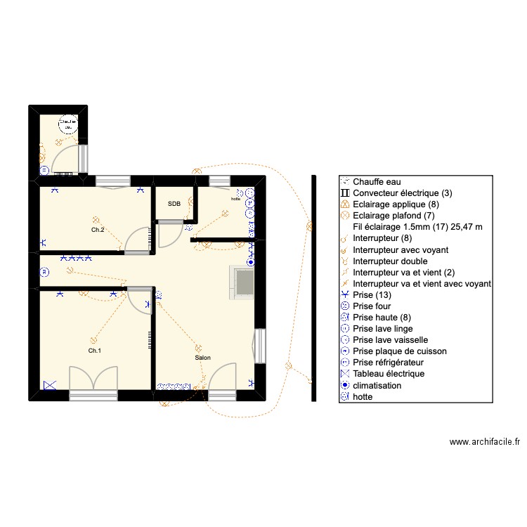 Orio. Plan de 5 pièces et 39 m2
