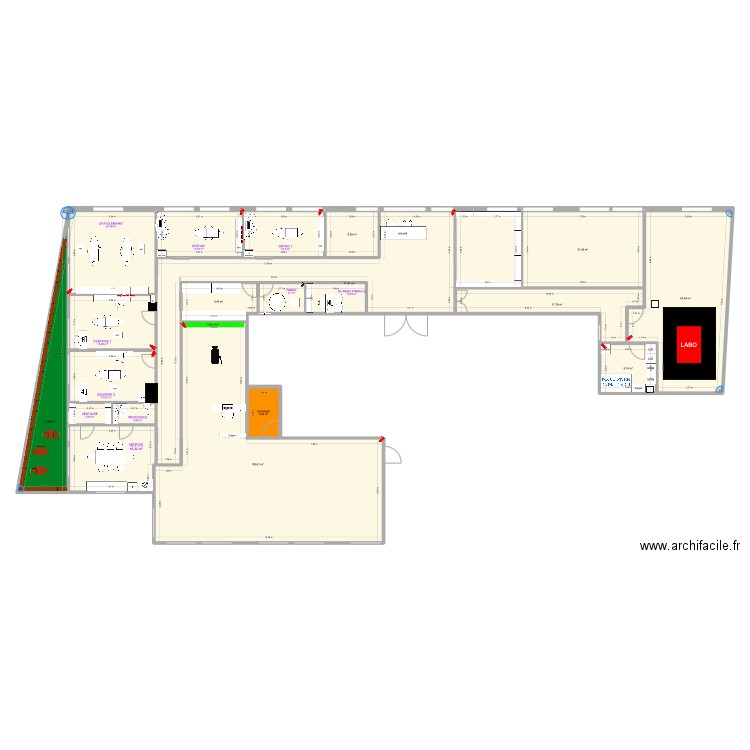 Cabinet-V salle d'attente. Plan de 20 pièces et 453 m2