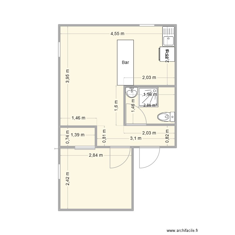 Appart Louis. Plan de 4 pièces et 28 m2
