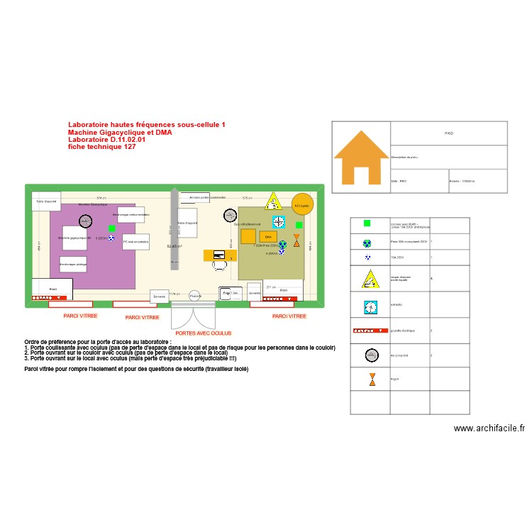 Fiche 127_ Labo hautes fréquences sous cellule 1 V4. Plan de 1 pièce et 52 m2