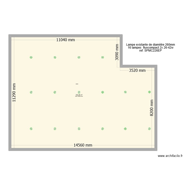 Salle de dance . Plan de 1 pièce et 153 m2