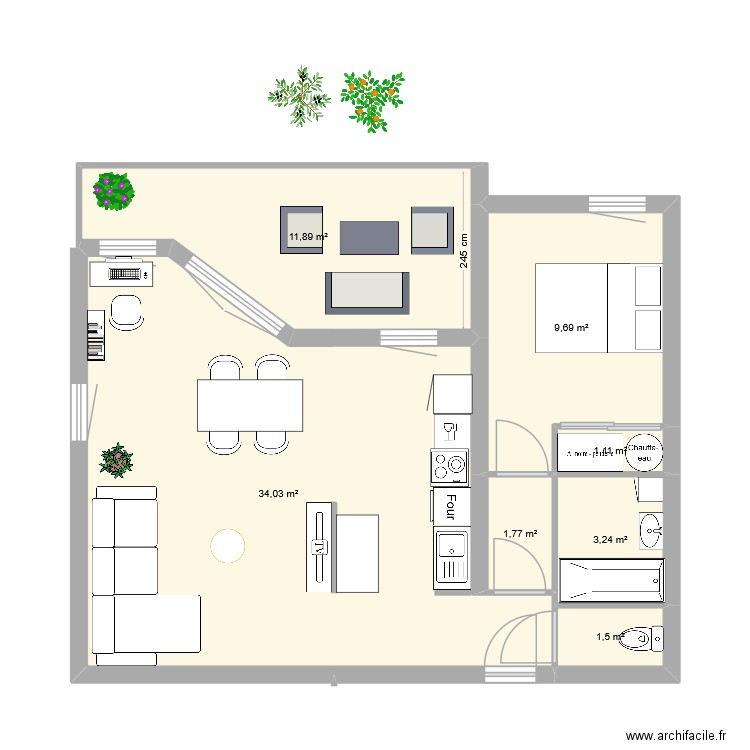 t2 V1. Plan de 7 pièces et 63 m2
