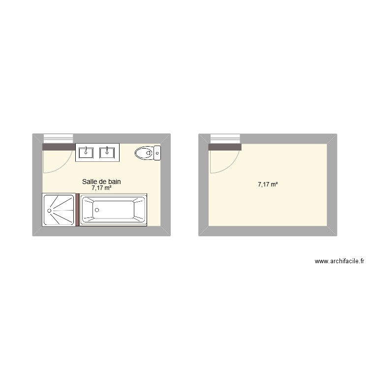 projet renov sdb. Plan de 2 pièces et 14 m2