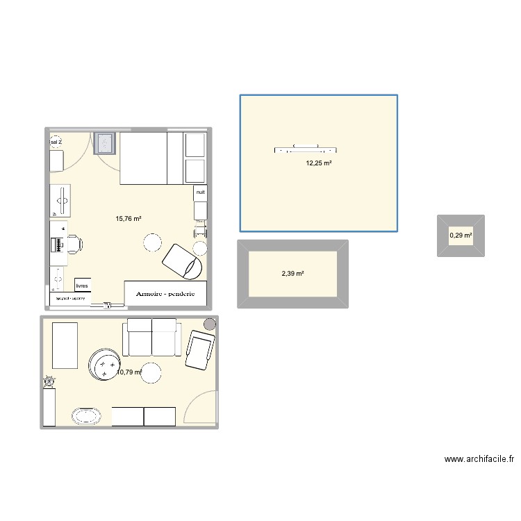 chambre salon ideas. Plan de 4 pièces et 31 m2