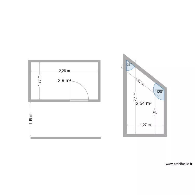 SdB Gilles Durand. Plan de 2  et 5 m²
