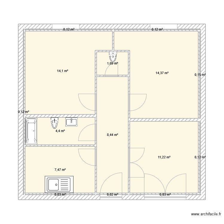 cobra kai. Plan de 15 pièces et 62 m2