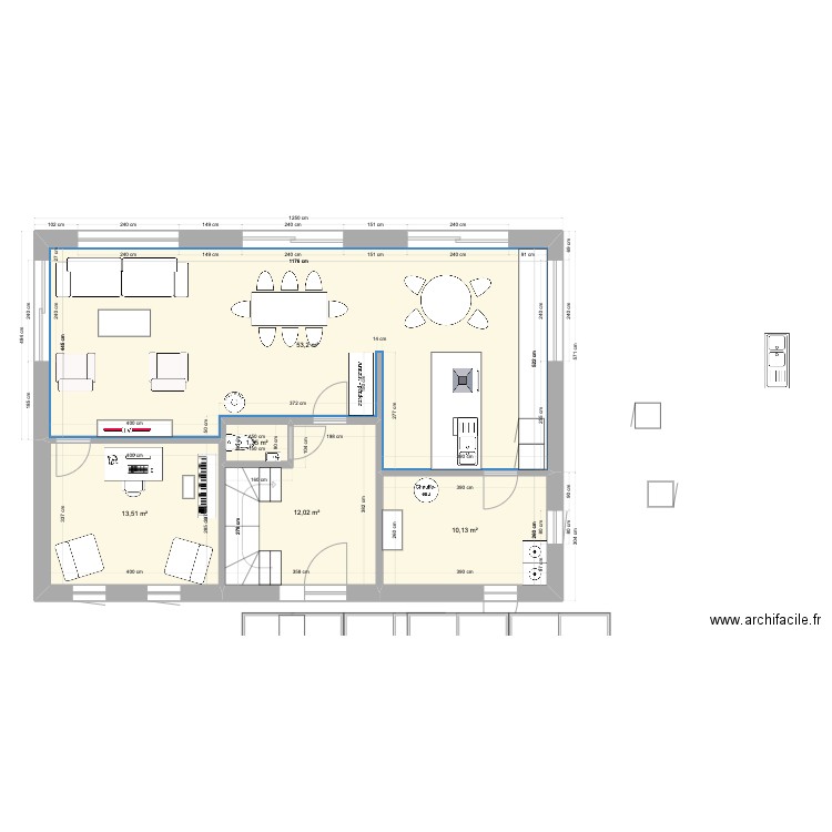 RDC v2. Plan de 5 pièces et 90 m2