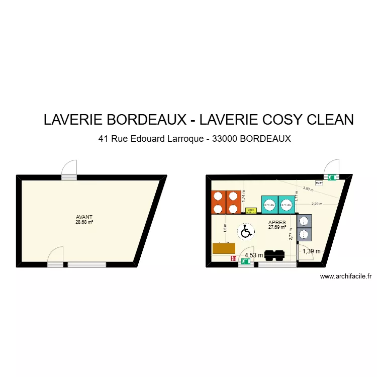 BORDEAUX - LAVERIE COSY CLEAN (avant / apr&egrave;s). Plan de 0 pièce et 0 m2