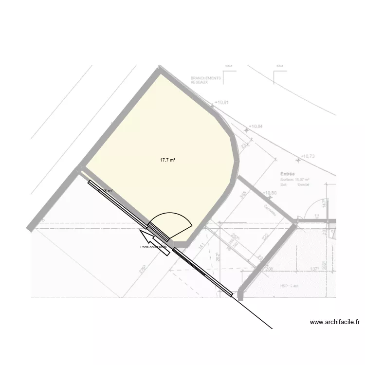 Plan porte parking coulissante. Plan de 2  et 18 m²