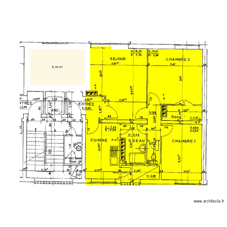 Creteil 17072025. Plan de 1 pièce et 5 m2