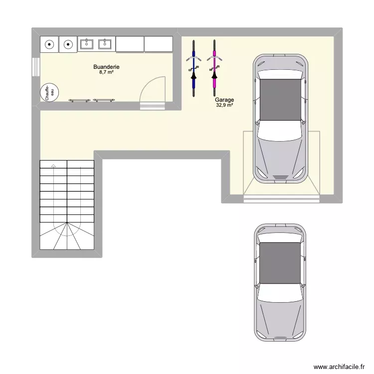 sous-sol Rania. Plan de 2 Pièces et 42 m²