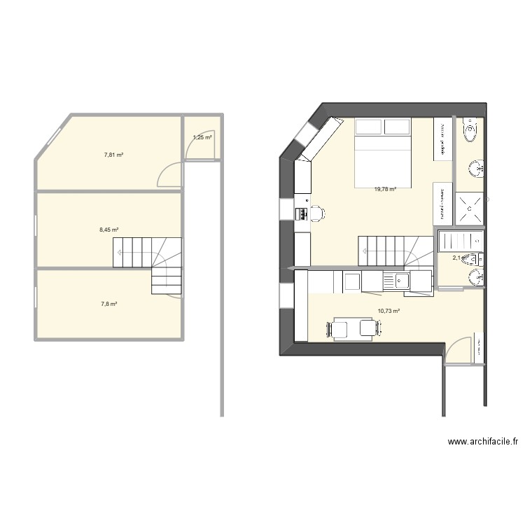7Eme actuel. Plan de 7 pièces et 58 m2