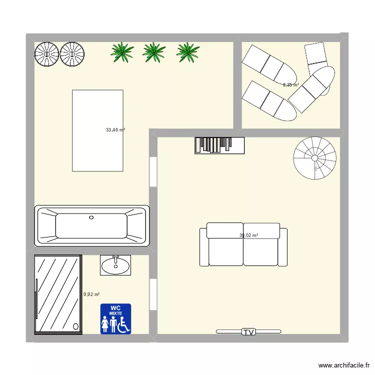 la cave. Plan de 4  et 92 m²