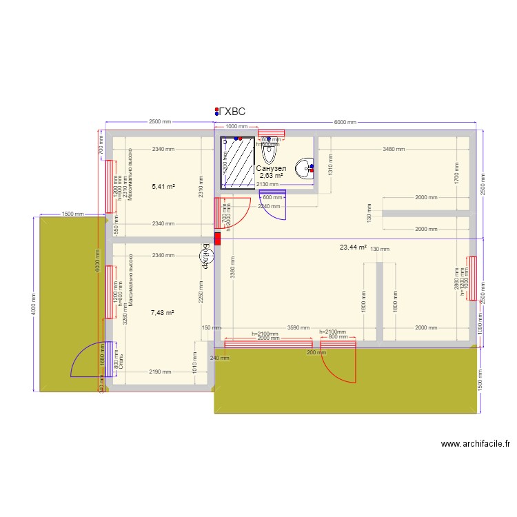 45 5 invert Брехово. Plan de 6 pièces et 52 m2