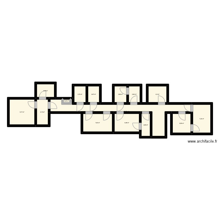 Mairie 1er étage. Plan de 15 pièces et 81 m2