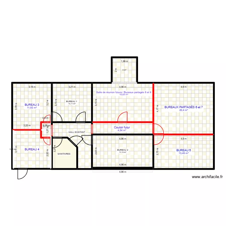 bureaux futurs 5. Plan de 13  et 114 m²