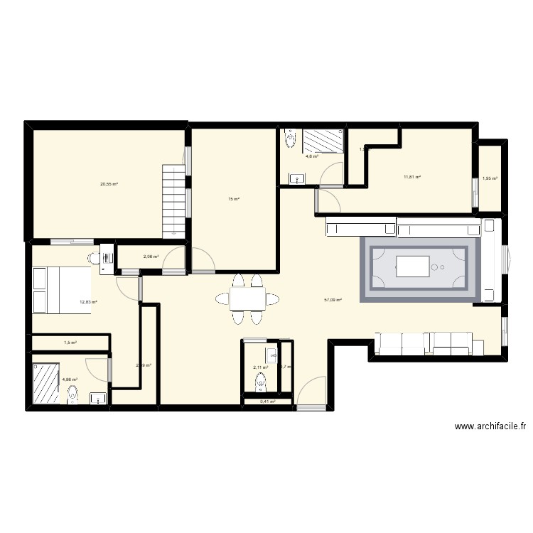 Appart 2. Plan de 15 pièces et 140 m2