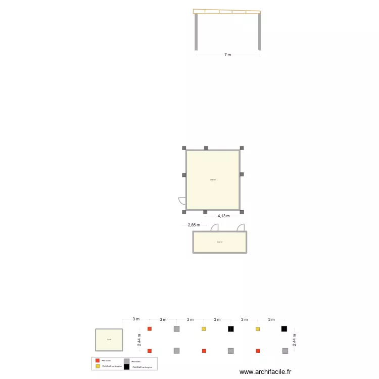 surtoiture et fondation. Plan de 3 Pièces et 59 m²