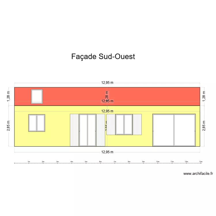 Façade Sud Ouest. Plan de Façade Sud Ouest. Plan de