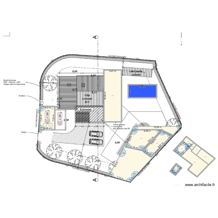 Terrain_2. Plan de 14 pièces et 528 m2