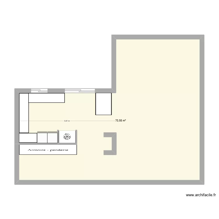 cuisine. Plan de 1  et 71 m²