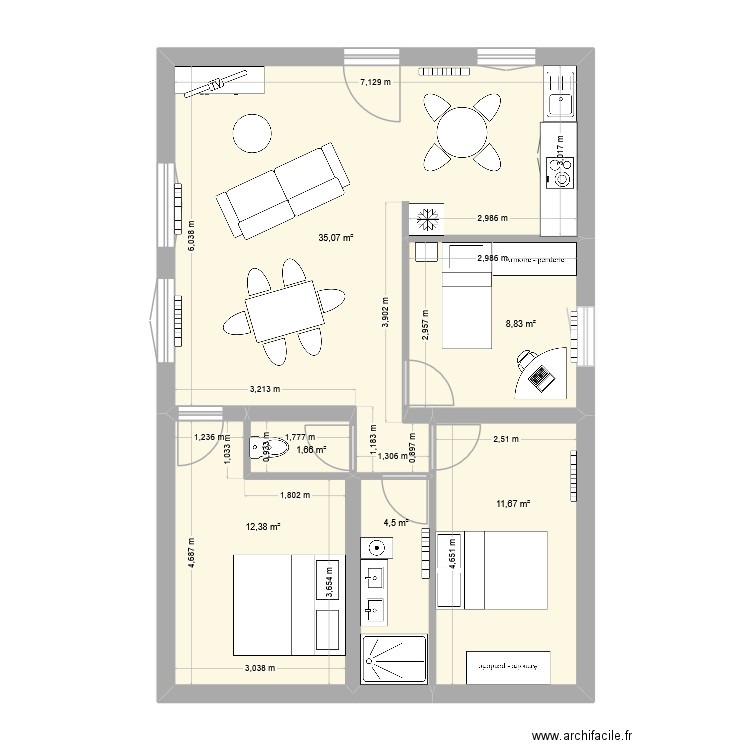 vesoul amenager. Plan de 6 pièces et 74 m2