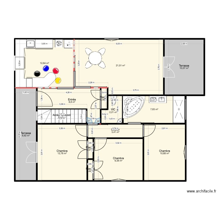 daurat. Plan de 15 pièces et 111 m2