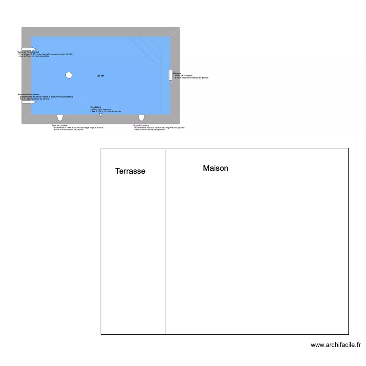 Plan Piscine orient&eacute;. Plan de 1  et 36 m²