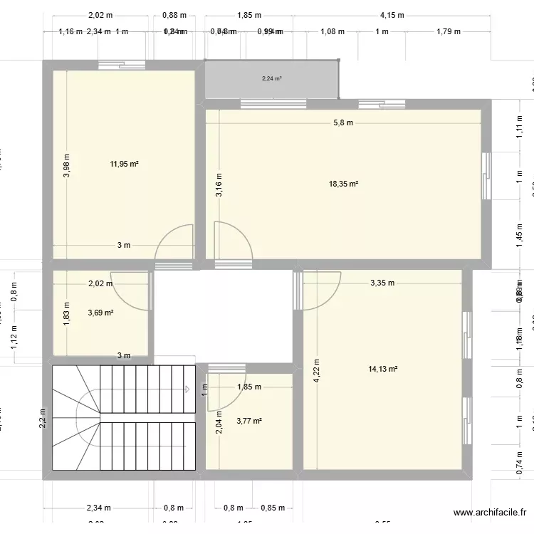 &eacute;tage2. Plan de 5 Pièces et 52 m²