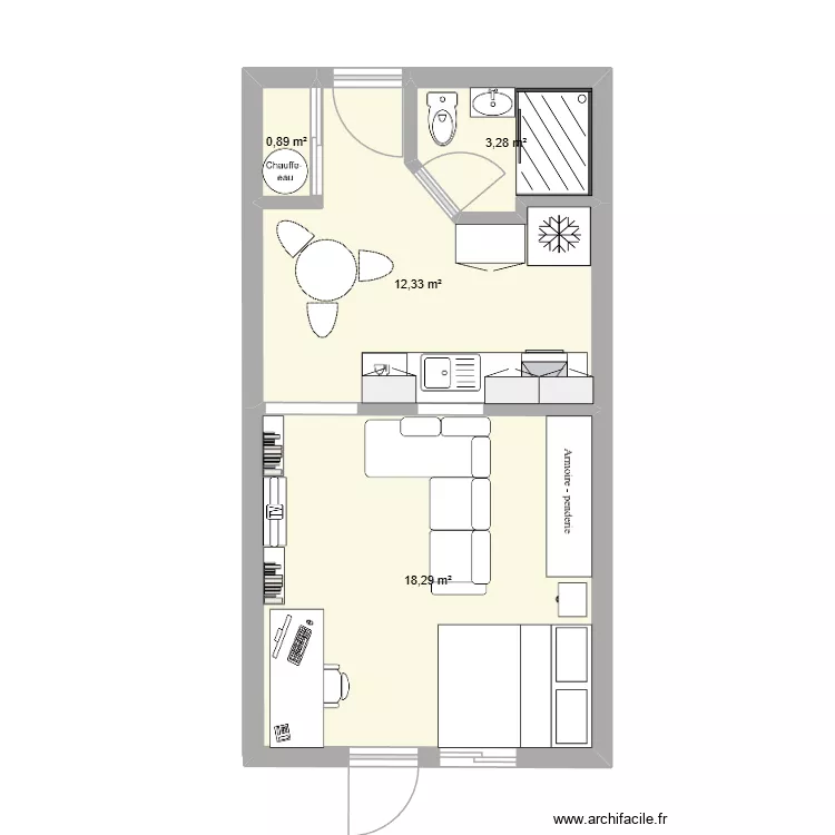Studio. Plan de 4  et 35 m²
