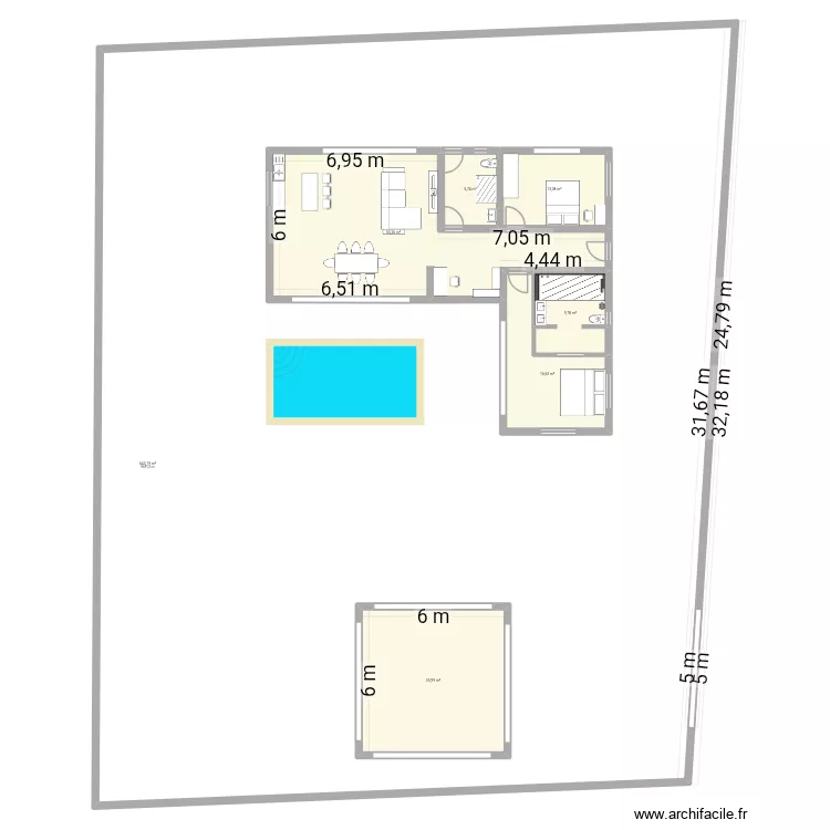 Maison 1. Plan de 7  et 943 m²