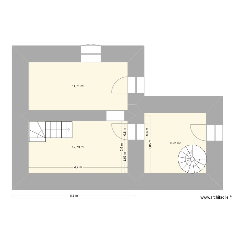 tas de cailloux. Plan de 3 pièces et 34 m2