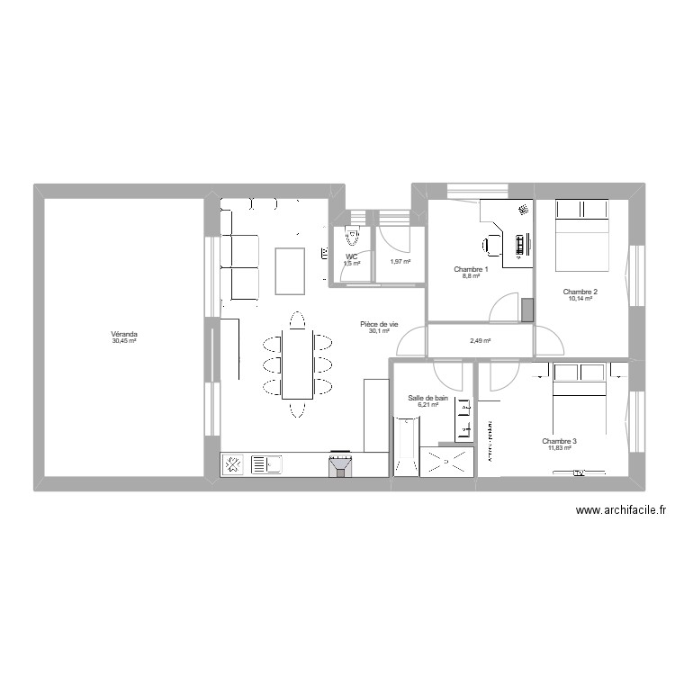 Projet 1 - 60 r Saint Louis. Plan de 12 pièces et 103 m2