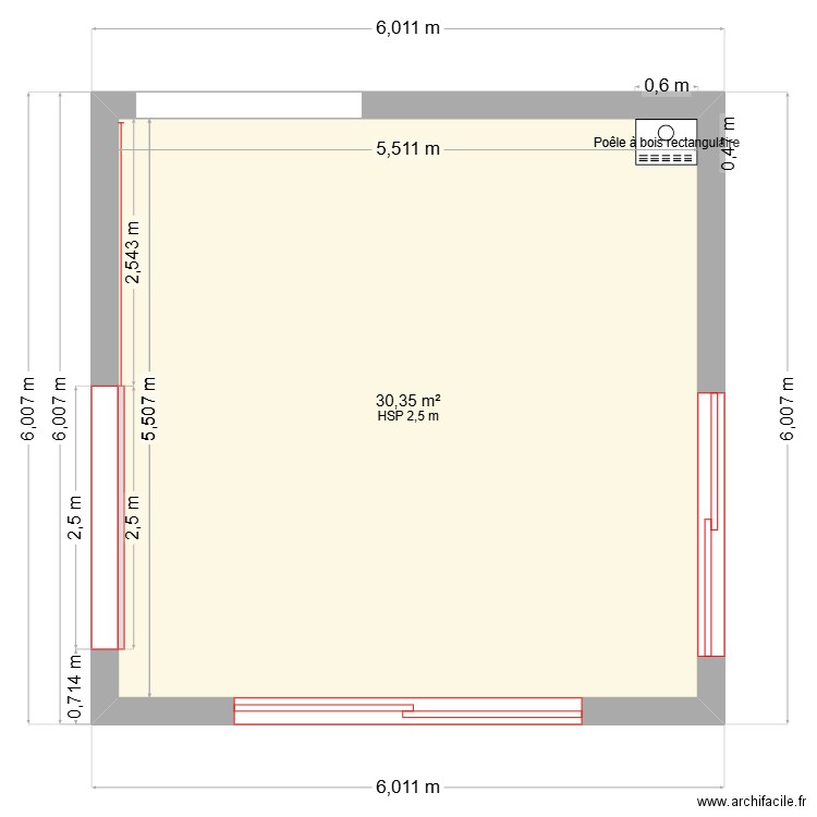 extension. Plan de 1 pièce et 30 m2