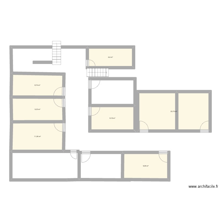 lomp. Plan de 7 pièces et 74 m2