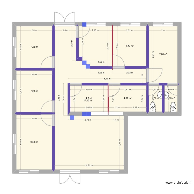 Apal version 7 bureau plus salle R. Plan de 10 pièces et 89 m2