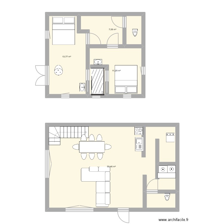 MAison 2. Plan de 4 pièces et 83 m2