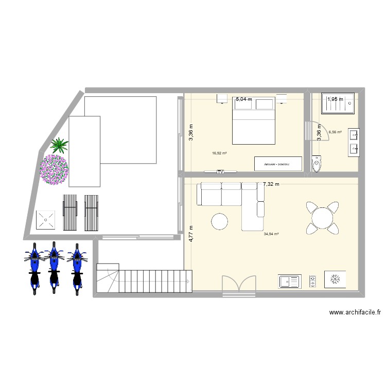 BALI. Plan de 3 pièces et 58 m2