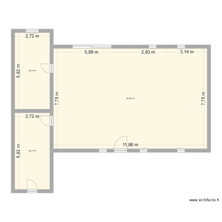 maison vide. Plan de 3 pièces et 124 m2