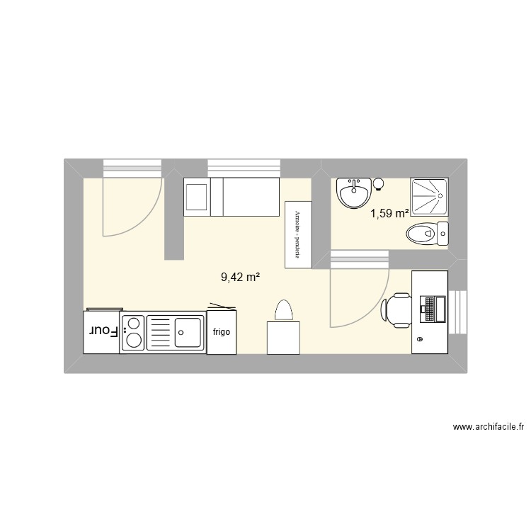 appart étudiant. Plan de 2 pièces et 11 m2