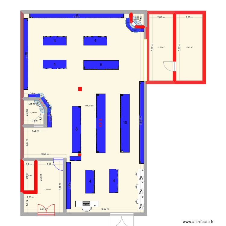 Local mex. Plan de 7 pièces et 188 m2