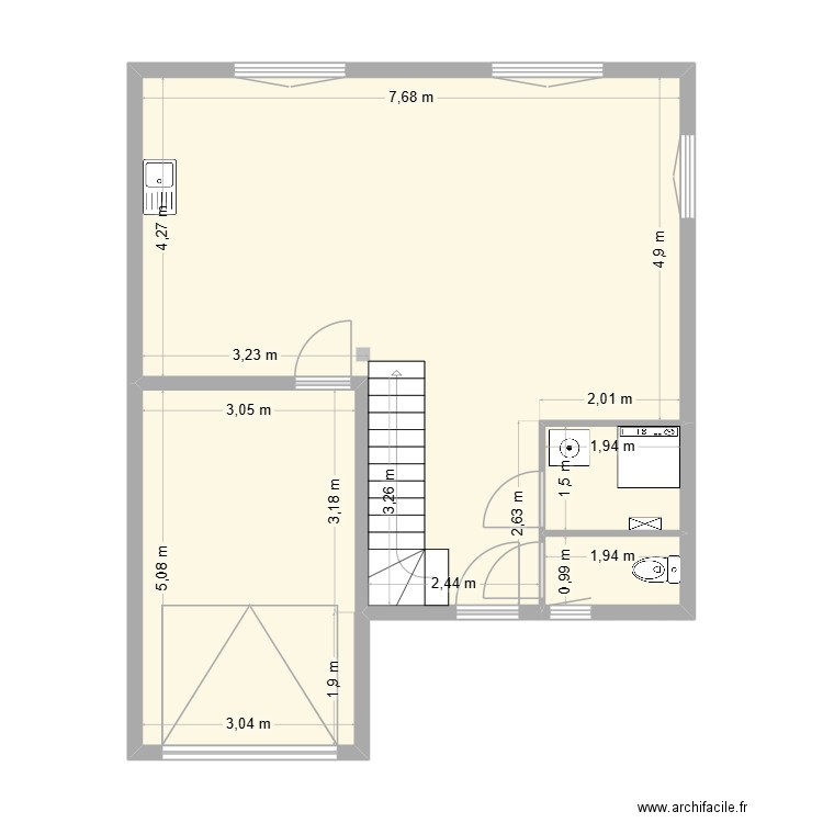 Plan RDC maison B. Plan de 4 pièces et 62 m2