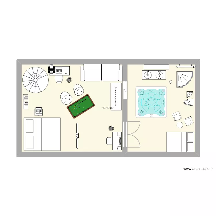 airbnb. Plan de 1 pièce et 43 m²